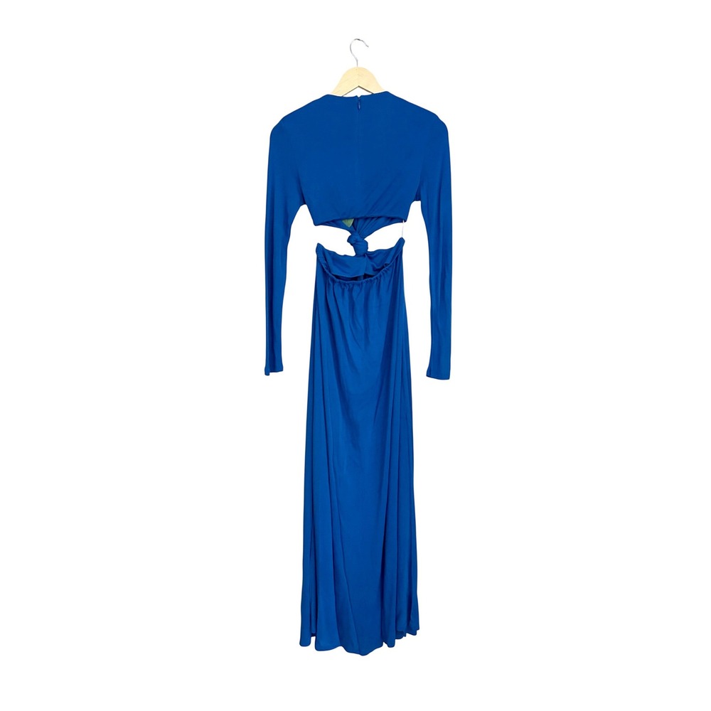 Farm Rio Royal Blue Cut-Out Knot Front Long Sleeve Maxi Dress Gown Small NWT - Picture 9 of 15